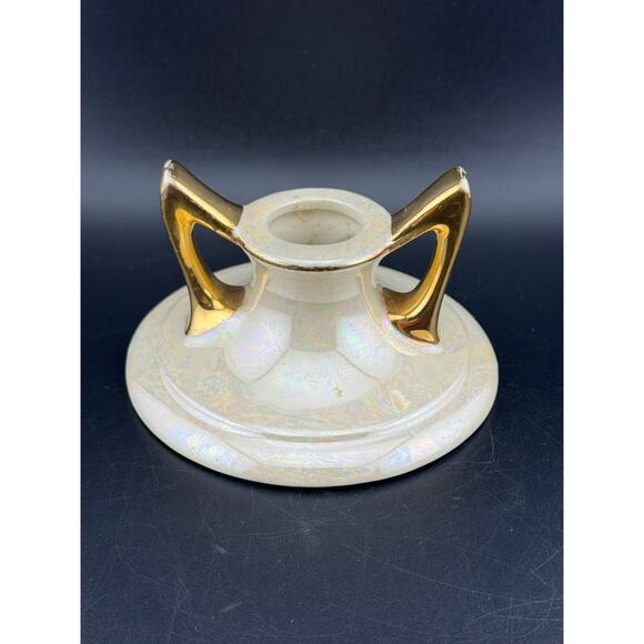 Vintage Pearl China Co Lusterware 22K Gold Candlestick Holder - Picture 1 of 6